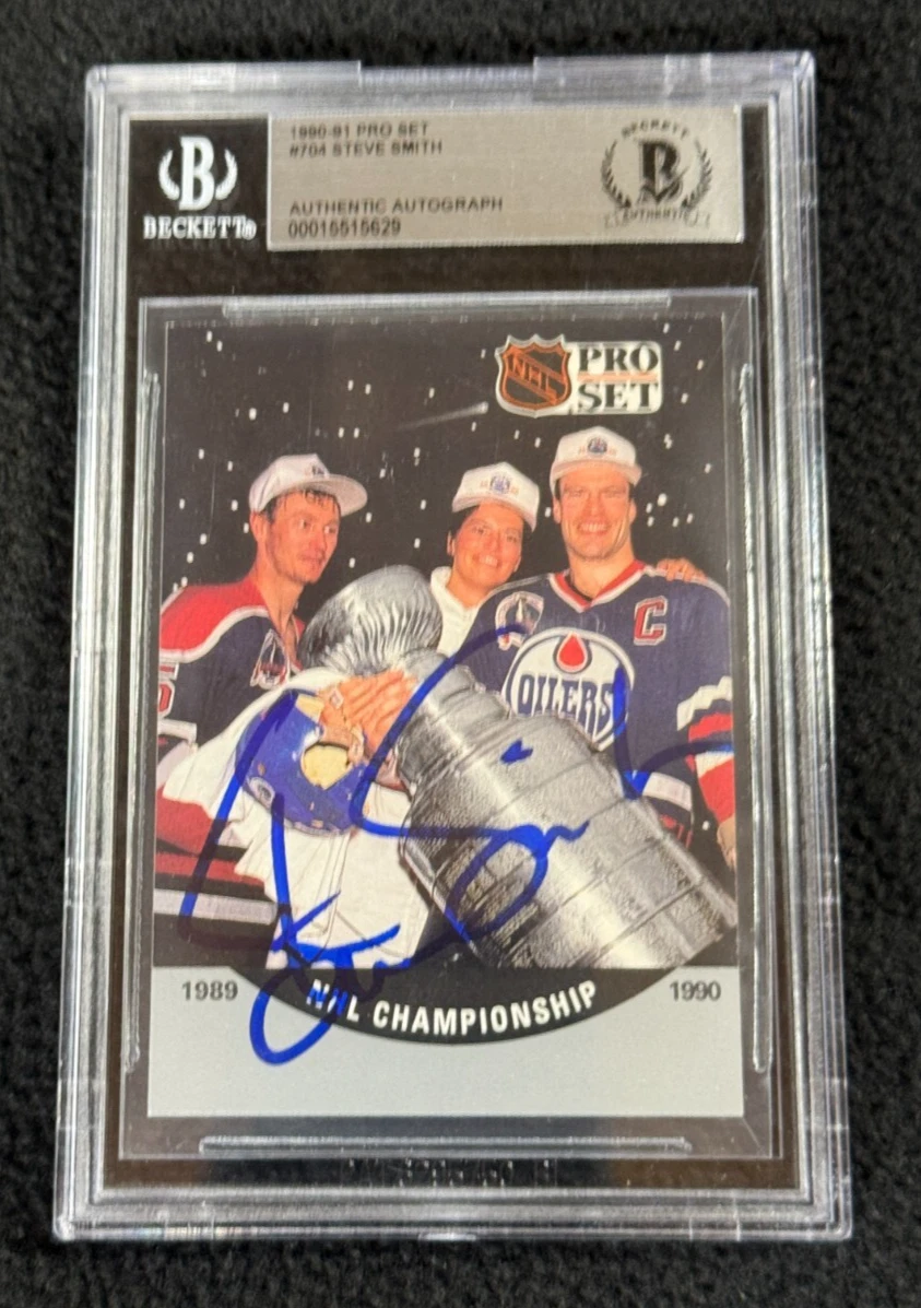 Steve Smith Signed 1990/91 Pro Set Stanley Cup Card #704 BAS Certified Oilers