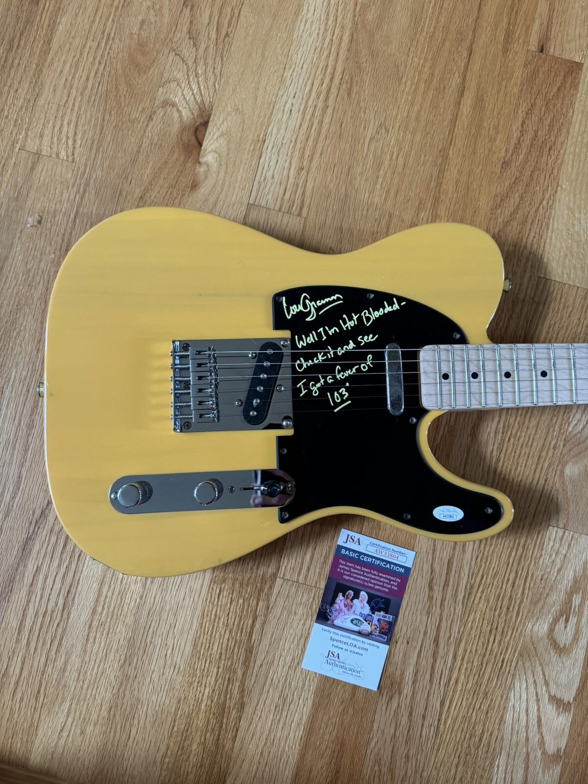 Lou Gramm of Foreigner Authentic Signed Tele Guitar JSA Hot Blooded Lyrics