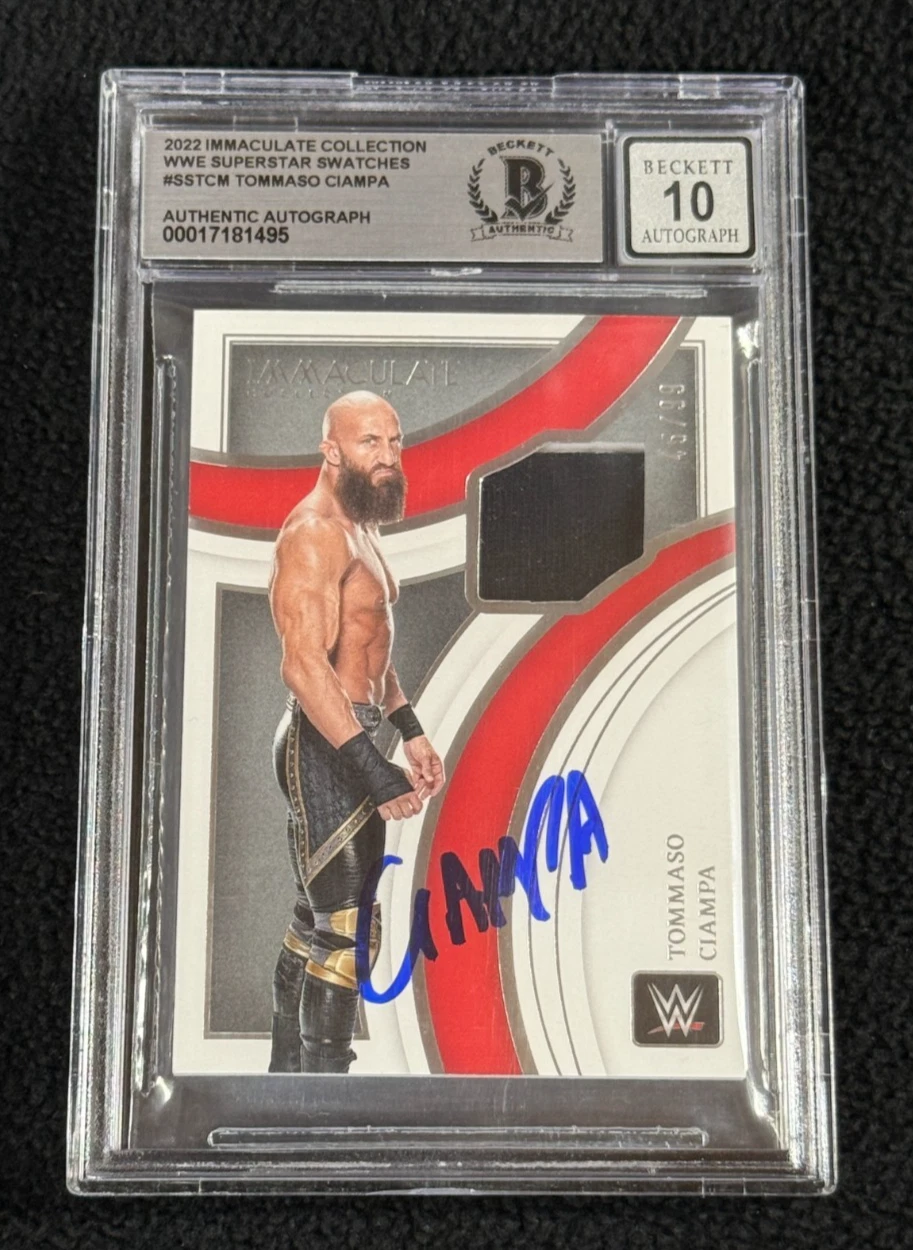Tommaso Ciampa Signed 2022 Panini Immaculate WWE Swatches Card BAS Auto 10