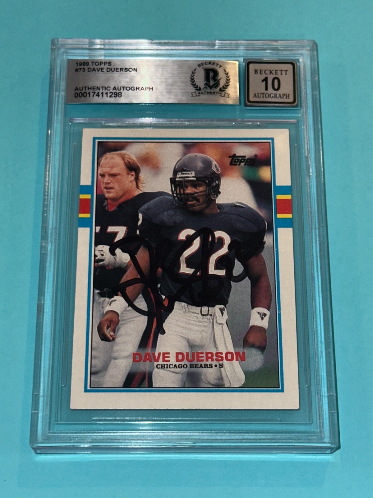 DAVE DUERSON Signed 1989 TOPPS Card #73 Beckett Auth BAS AUTO 10