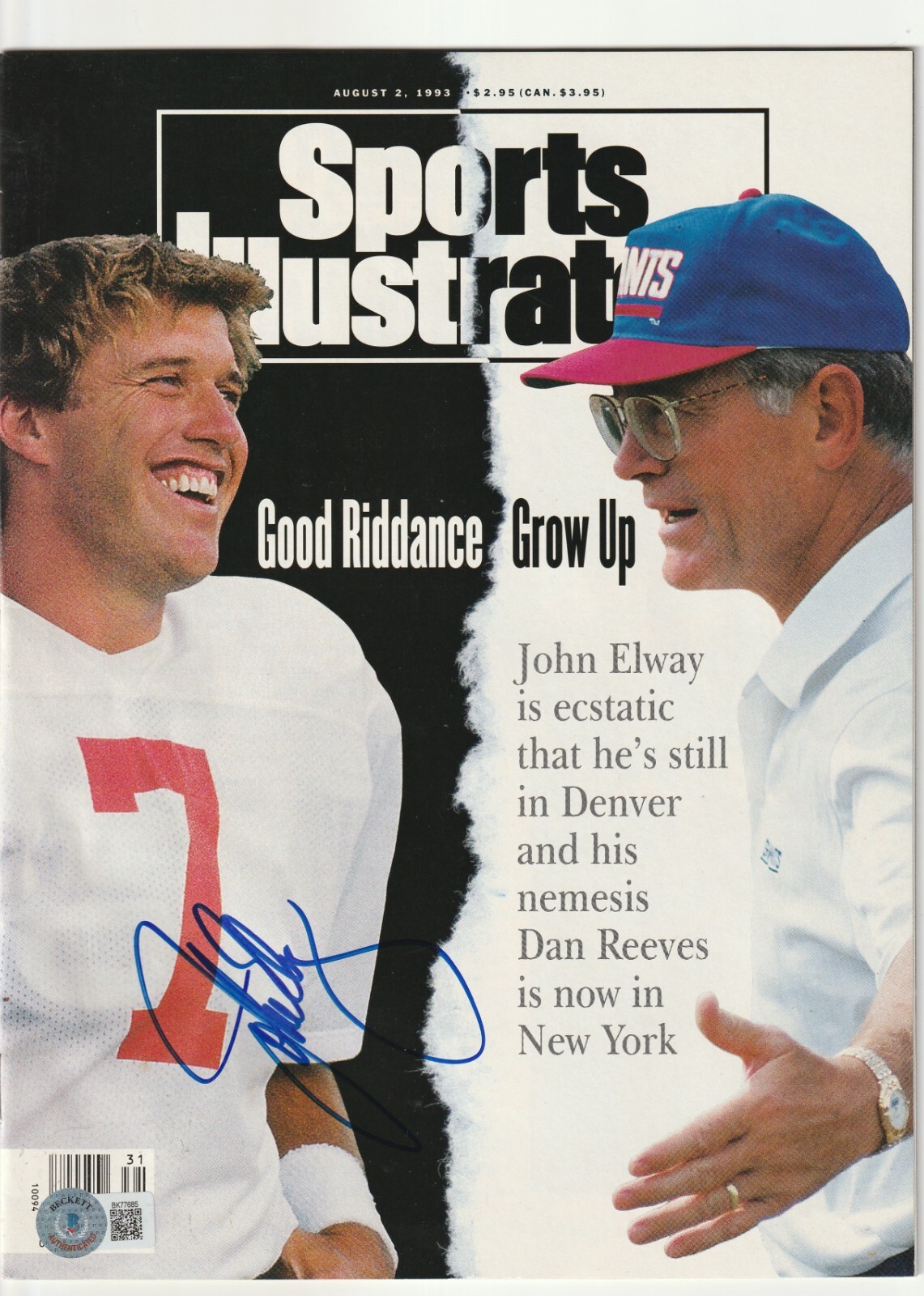 JOHN ELWAY Signed 8/2/93 SPORTS ILLUSTRATED Beckett Auth (NO Label)