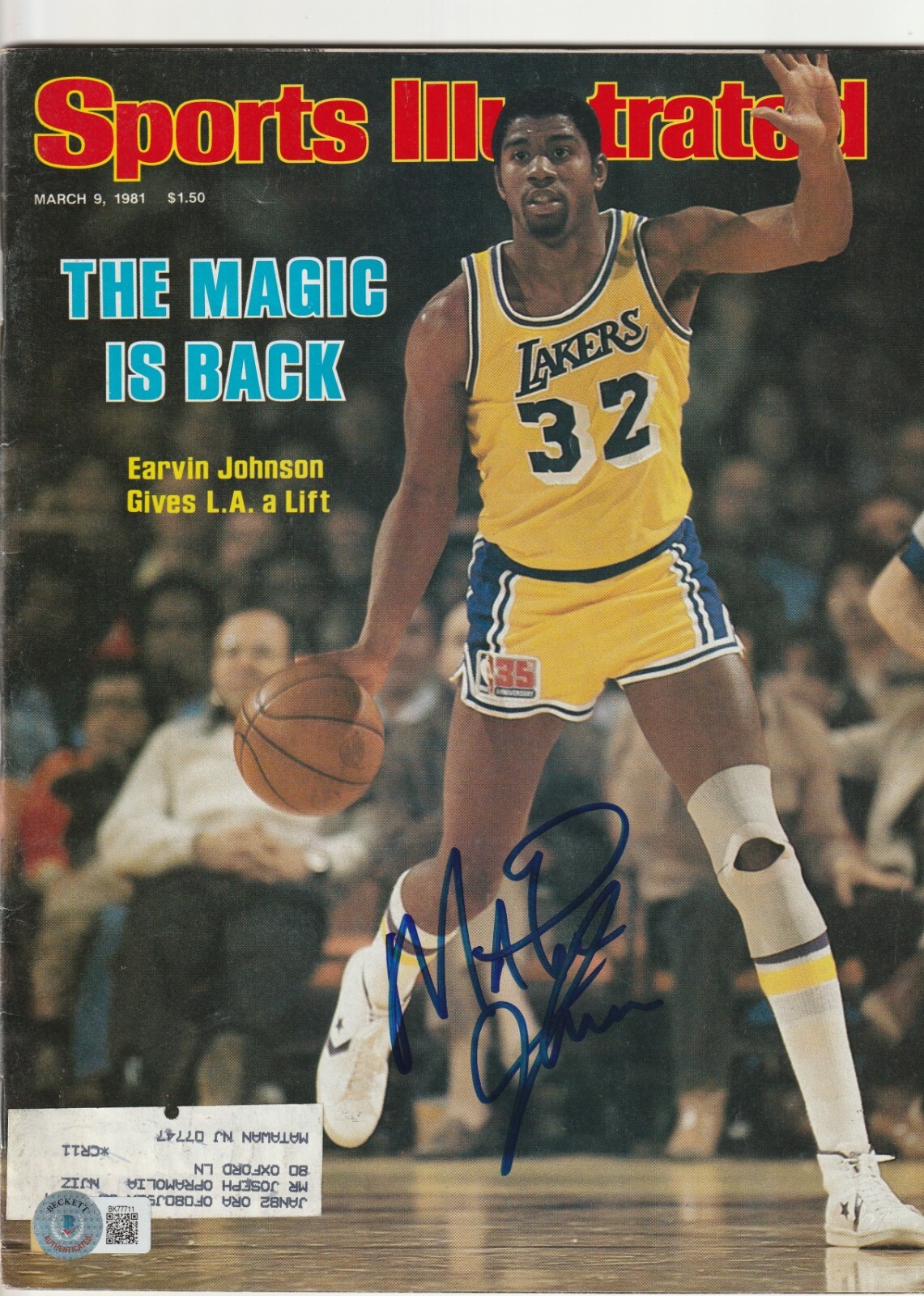 MAGIC JOHNSON Signed 3/9/81 SPORTS ILLUSTRATED Beckett Auth