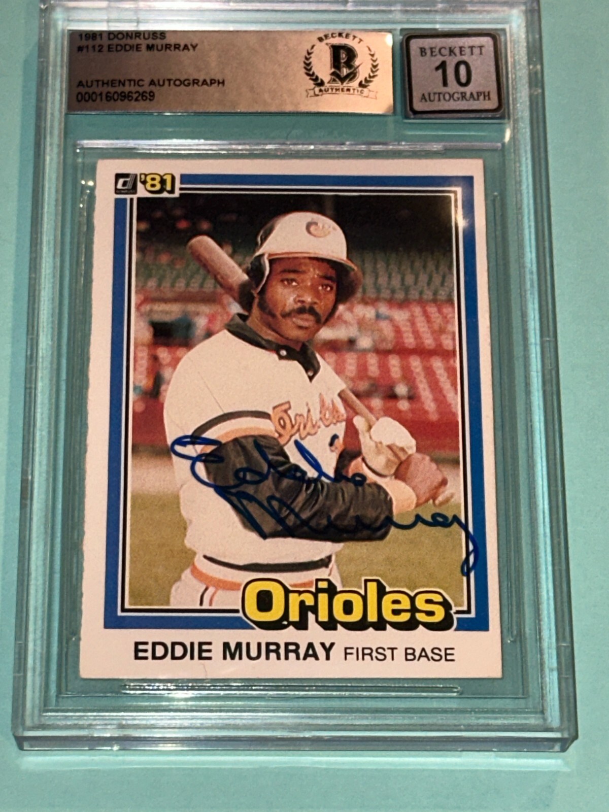 EDDIE MURRAY Signed 1981 DONRUSS Card #112 Beckett Auth BAS AUTO 10