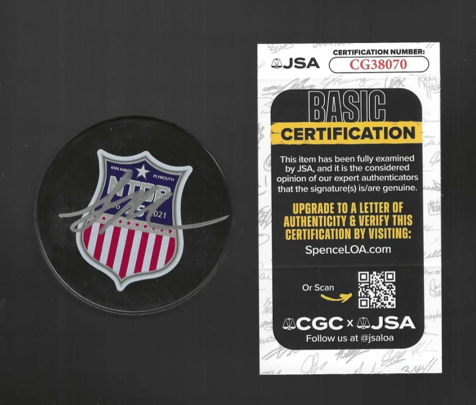 Logan Cooley Signed USA NTDP 25th Anniversary Game Puck Utah Mammoth JSA COA