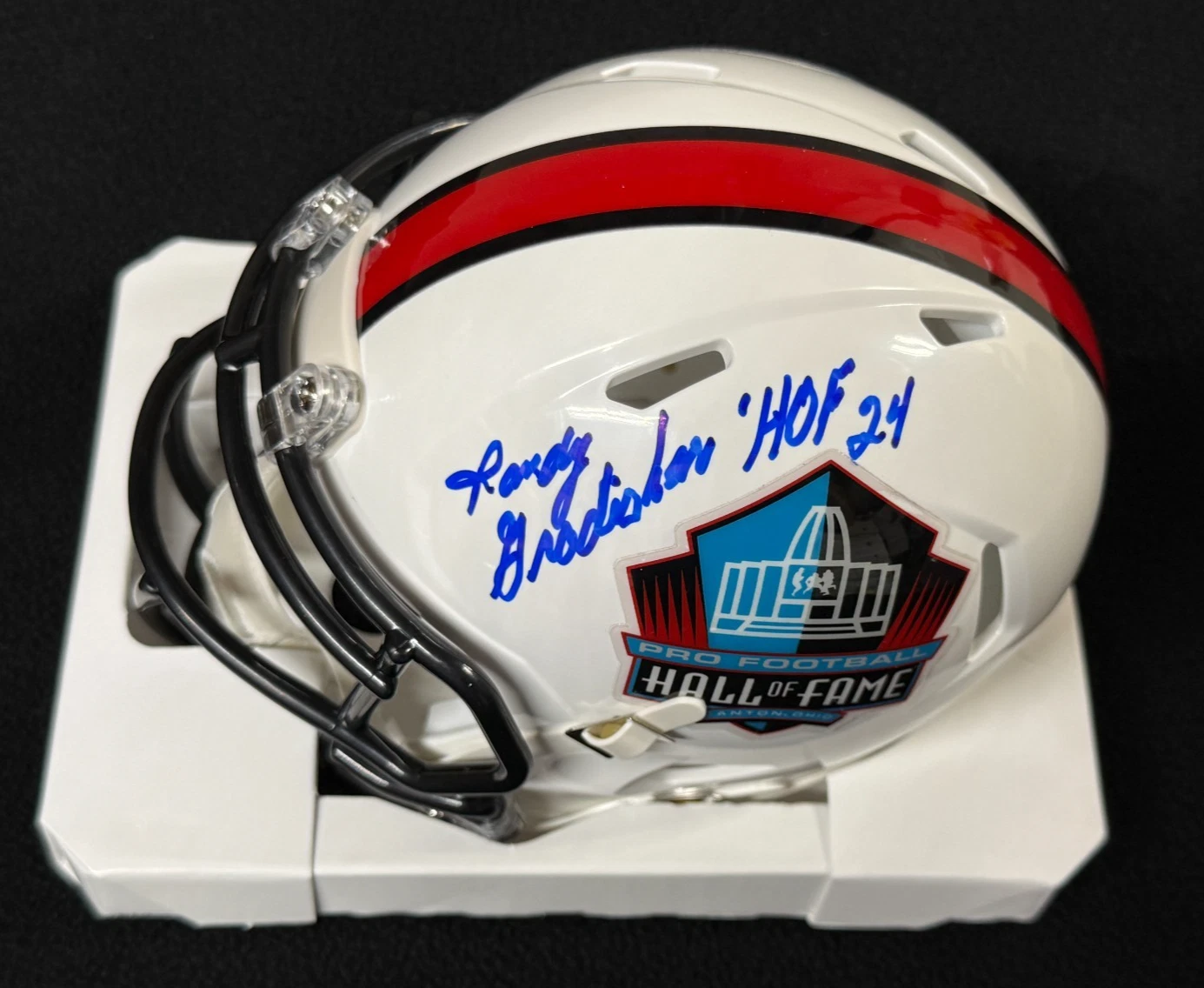 Randy Gradishar Signed Inscribed Denver Broncos Hall Of Fame Mini Helmet JSA COA