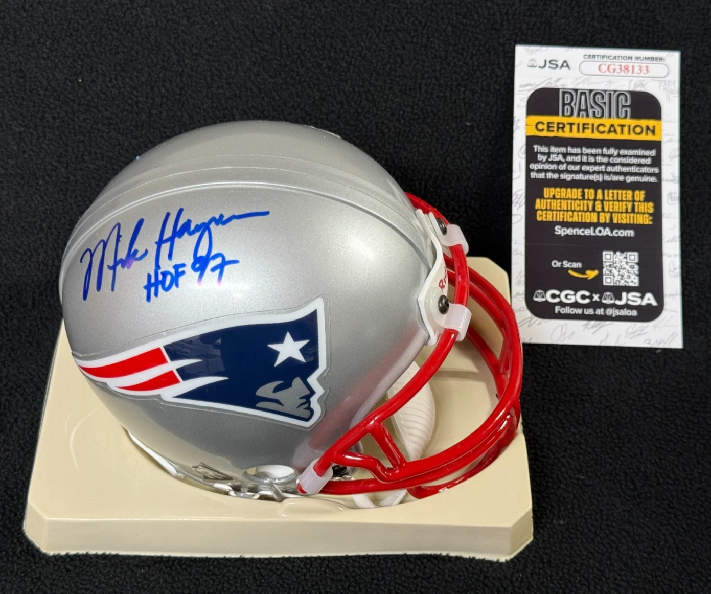 Make Haynes Signed & Inscribed New England Patriots Mini Helmet JSA COA