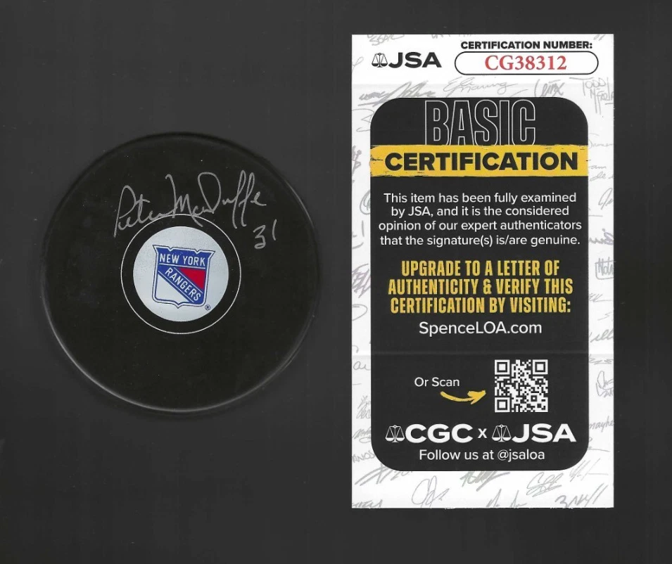 Peter McDuffe Signed New York Rangers Puck JSA COA