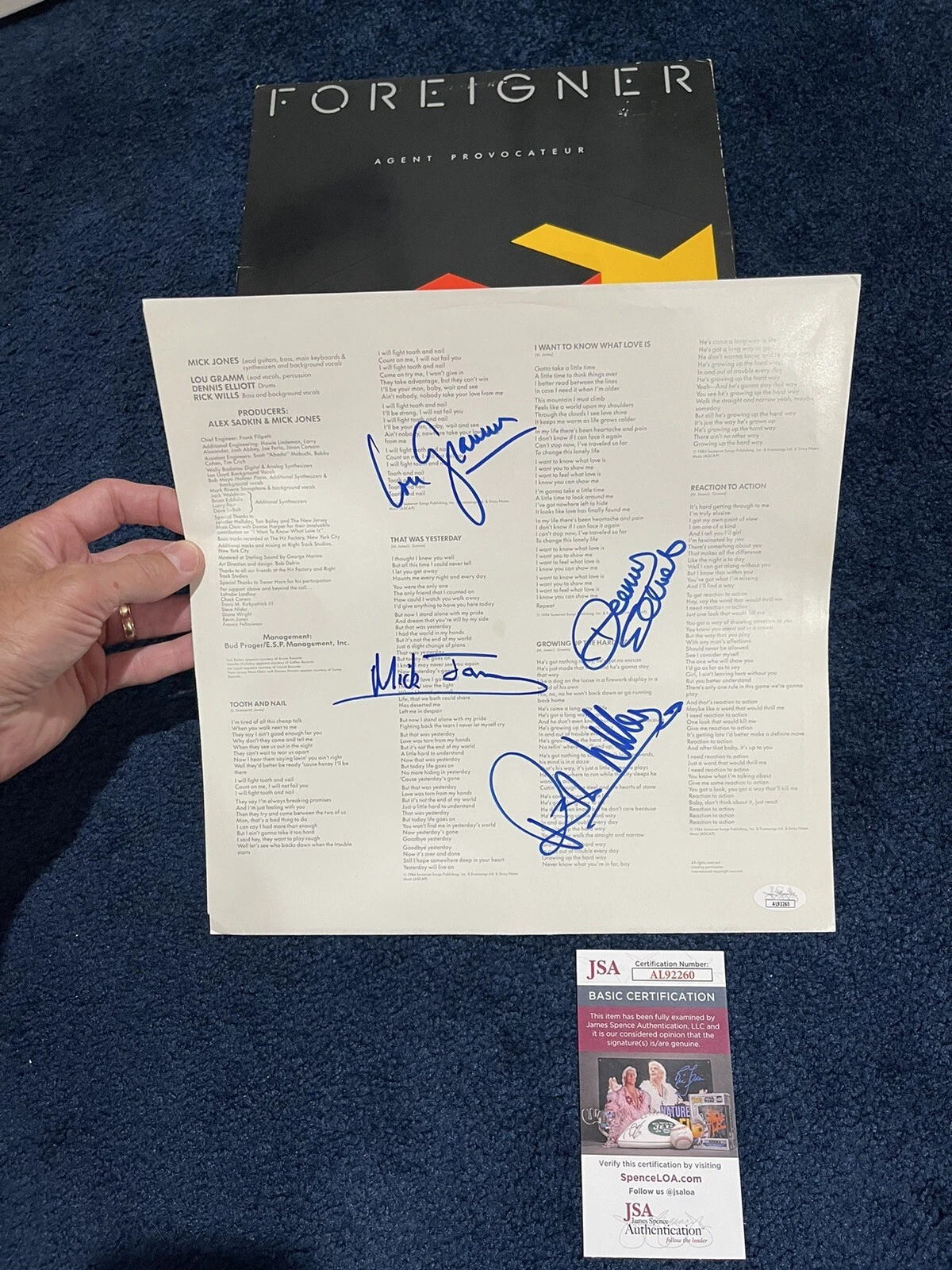 SIGNED Foreigner Agent Provocateur Album Notes JSA Gramm Jones Wills Elliott