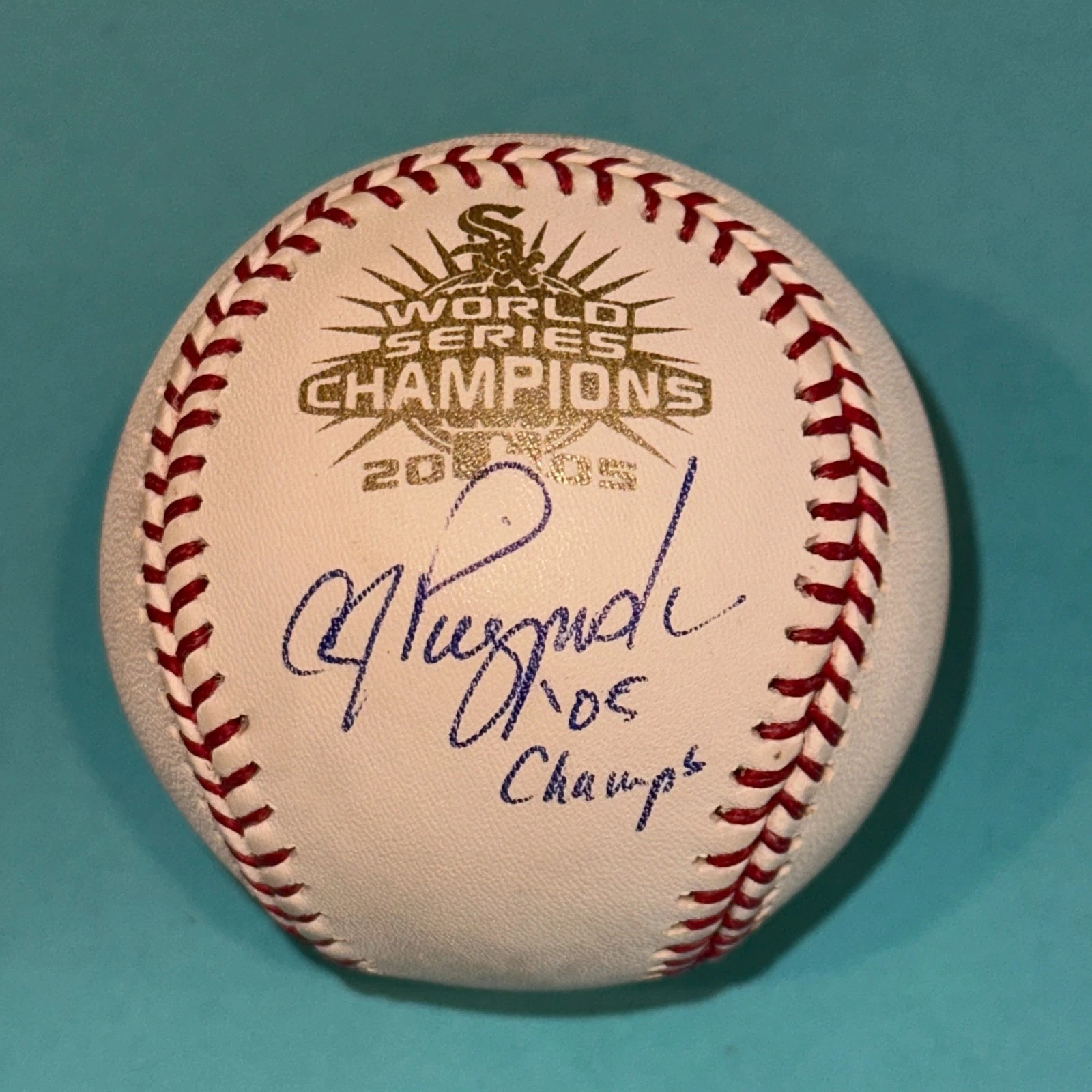 AJ PIERZYNSKI (Sox) Signed Official 2005 WORLD SERIES Baseball Beckett BAS w INS