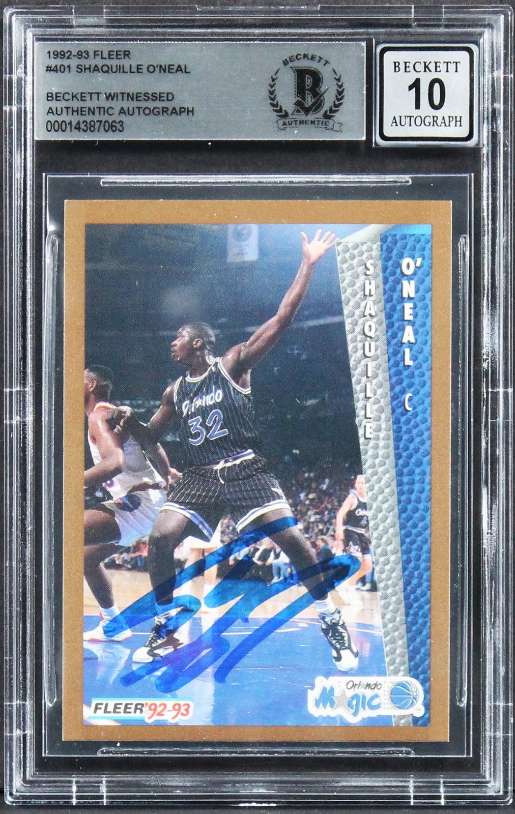 Magic Shaquille O'Neal Signed 1992 Fleer #401 Rookie Card Auto 10! BAS Slabbed
