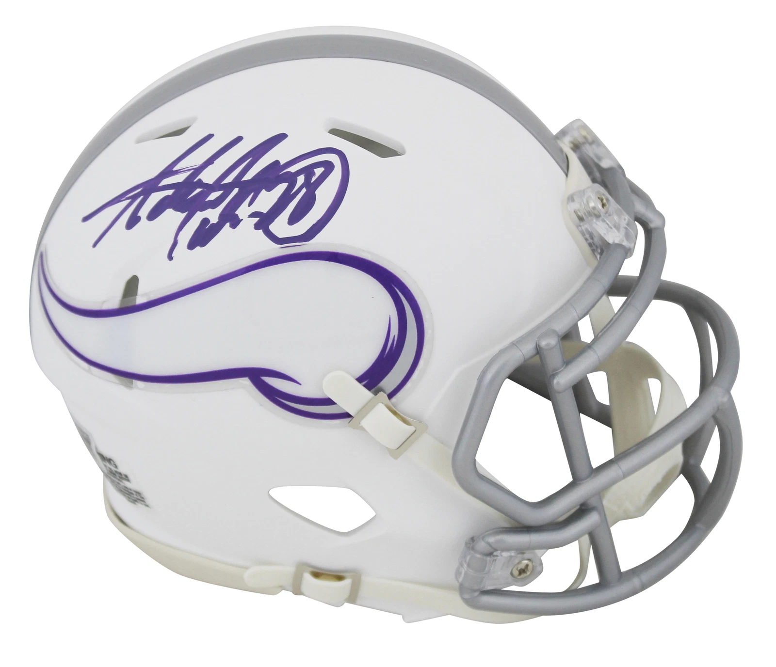 VIKINGS ADRIAN PETERSON SIGNED 2024 ON-FIELD ALT SPEED MINI HELMET BAS WITNESSED COLLECTIBLE MEMORABILIA
