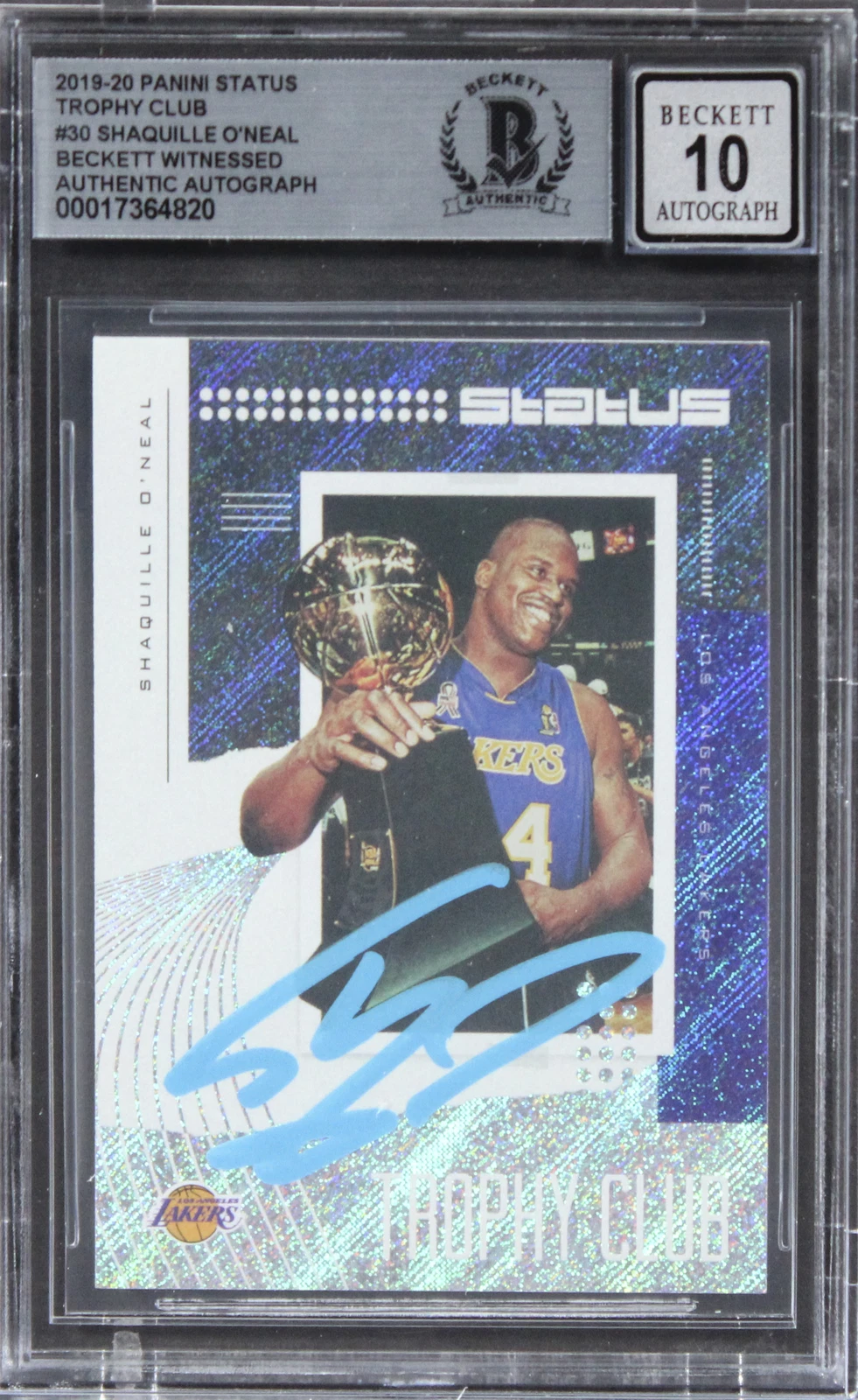 Lakers Shaquille O'Neal Signed 2019 Panini Status TC #30 Card Auto 10 BAS Slab