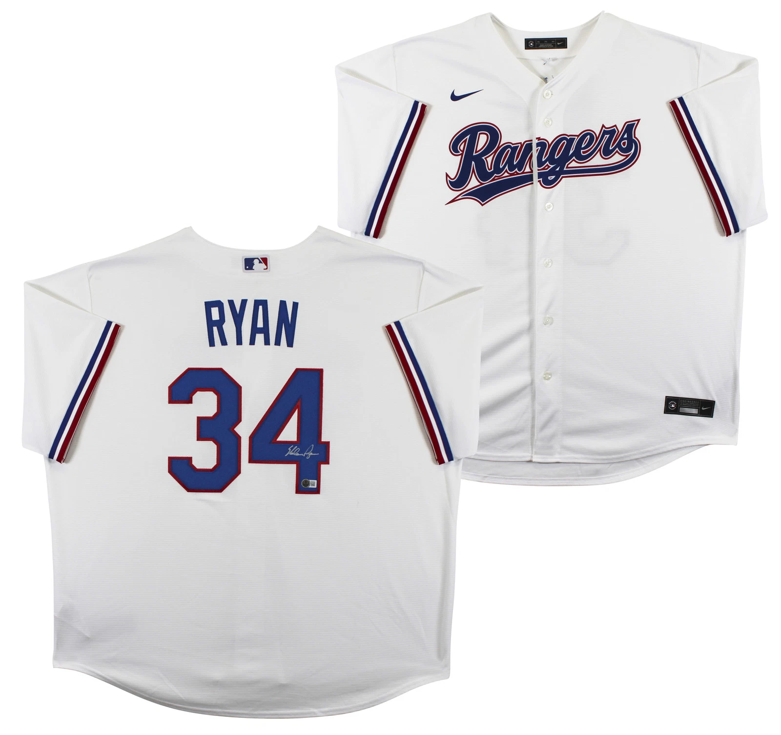 Rangers Nolan Ryan Authentic Signed White Nike Jersey Autographed BAS