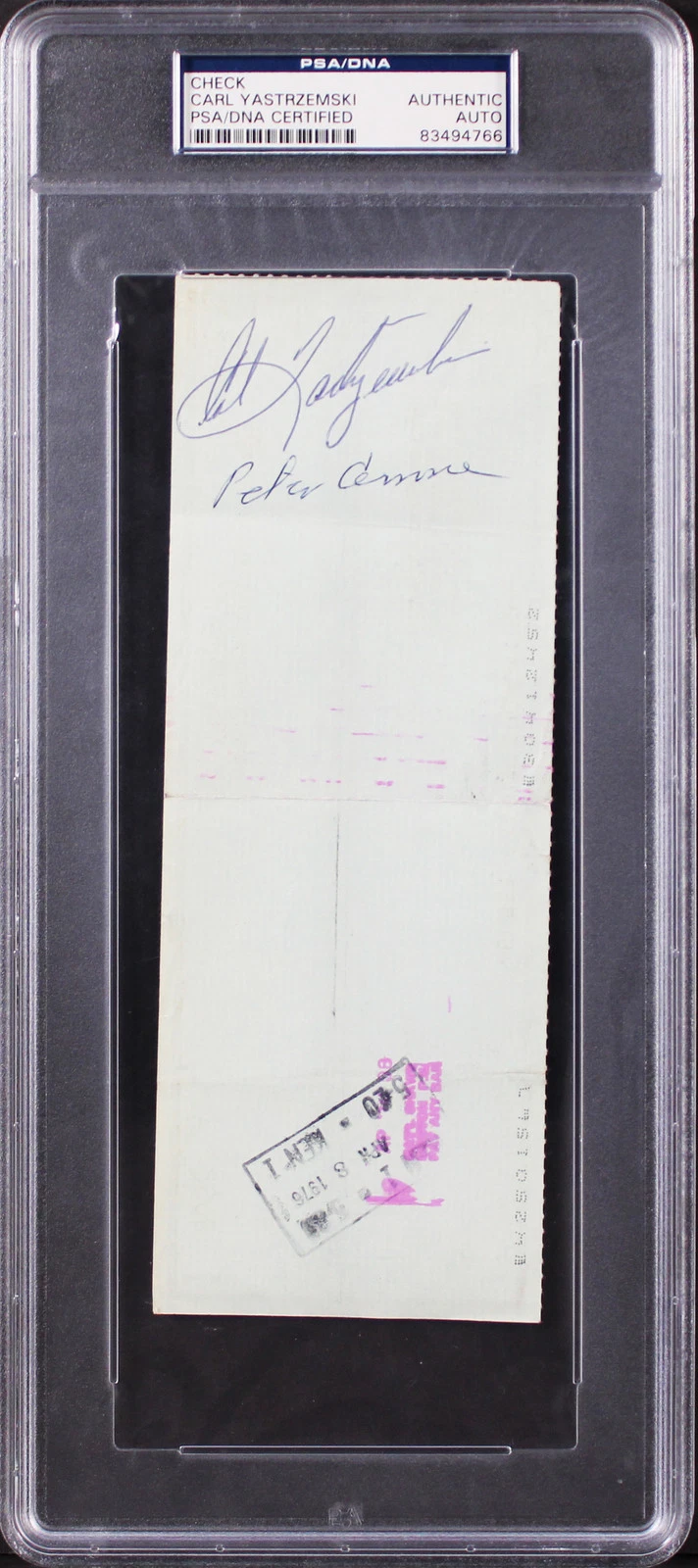 Red Sox Carl Yastrzemski Authentic Signed 3x8.25 Check March 19, 1976 PSA Slab
