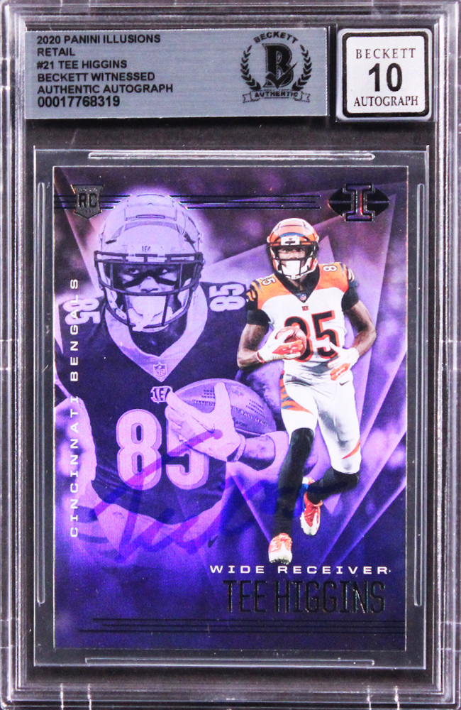 TEE HIGGINS SIGNED 2020 PANINI ILLUSIONS RETAIL #21 RC CARD AUTO 10! BAS SLABBED COLLECTIBLE MEMORABILIA