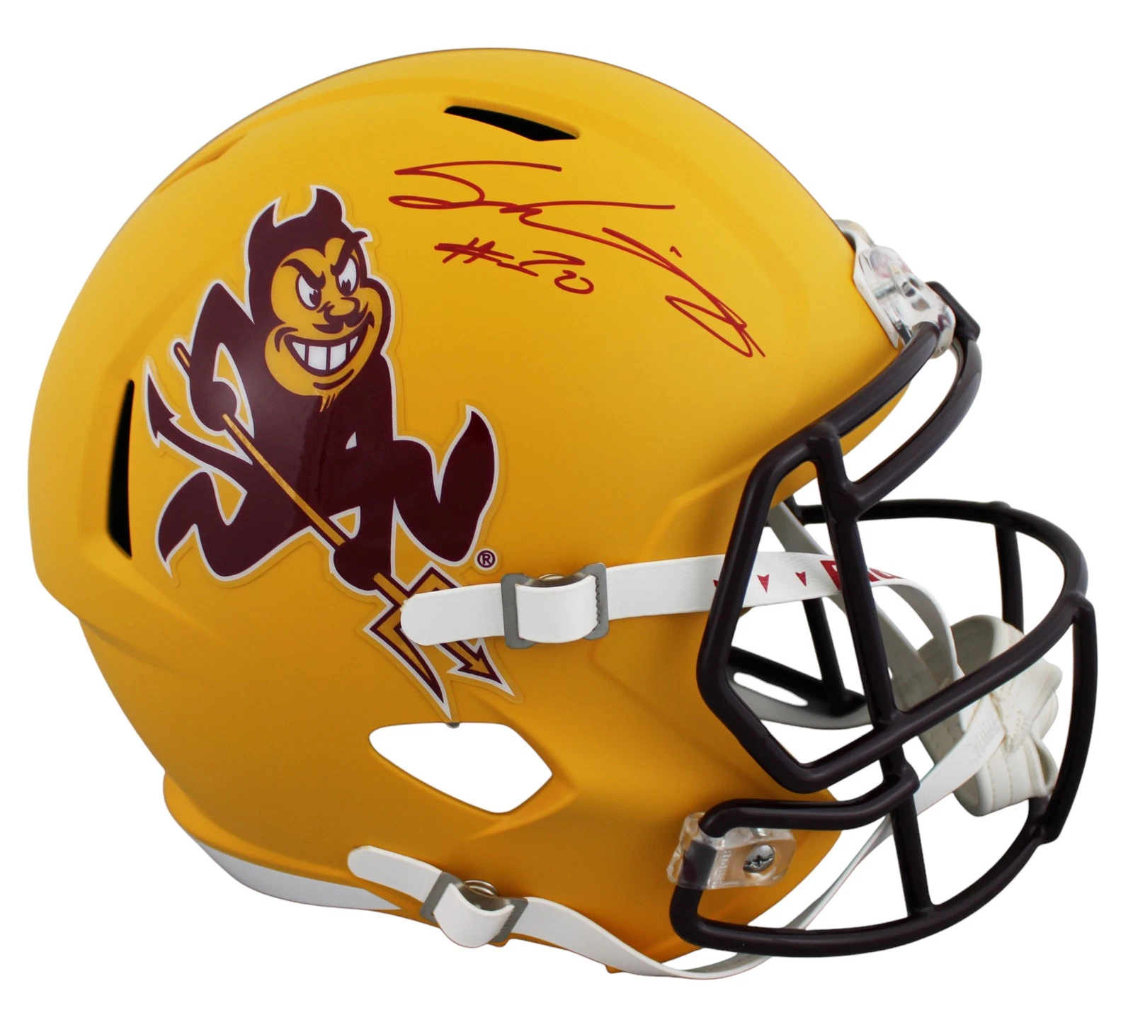 ARIZONA STATE SAM LEAVITT SIGNED SPARKY FULL SIZE SPEED REP HELMET BAS WITNESSED COLLECTIBLE MEMORABILIA
