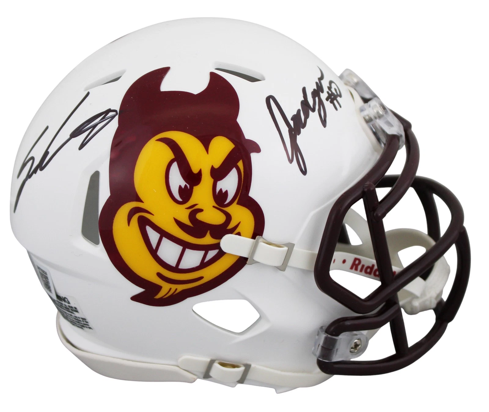 ASU Sam Leavitt & Jordyn Tyson Signed White Speed Mini Helmet BAS Witnessed
