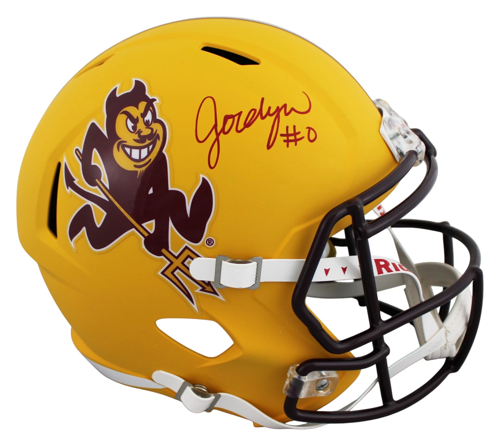 ASU JORDYN TYSON SIGNED SPARKY FULL SIZE SPEED REP HELMET W/ MAROON SIG BAS WIT COLLECTIBLE MEMORABILIA