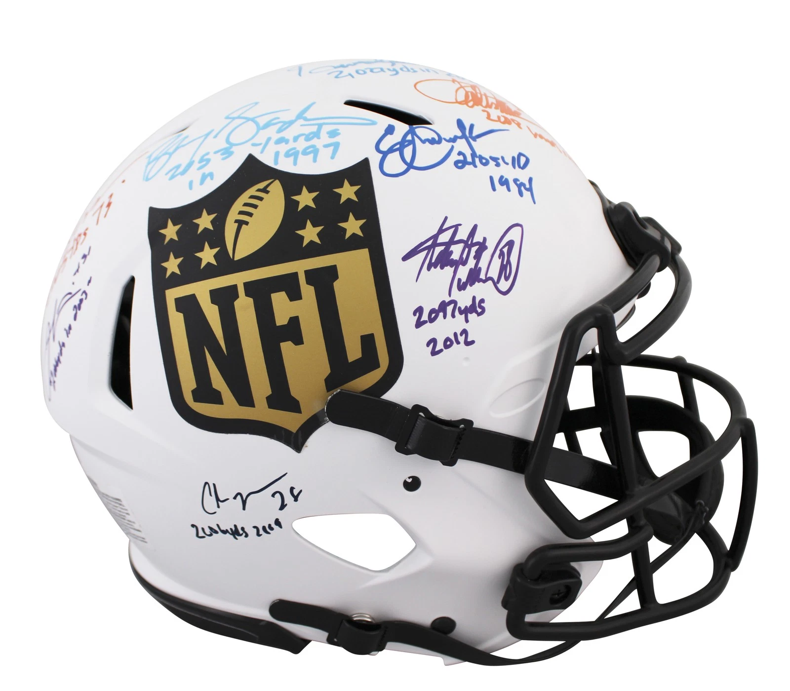 NFL 2k Rushers (9) Peterson, Sanders +7 Signed F/S Speed Proline Helmet BAS Wit