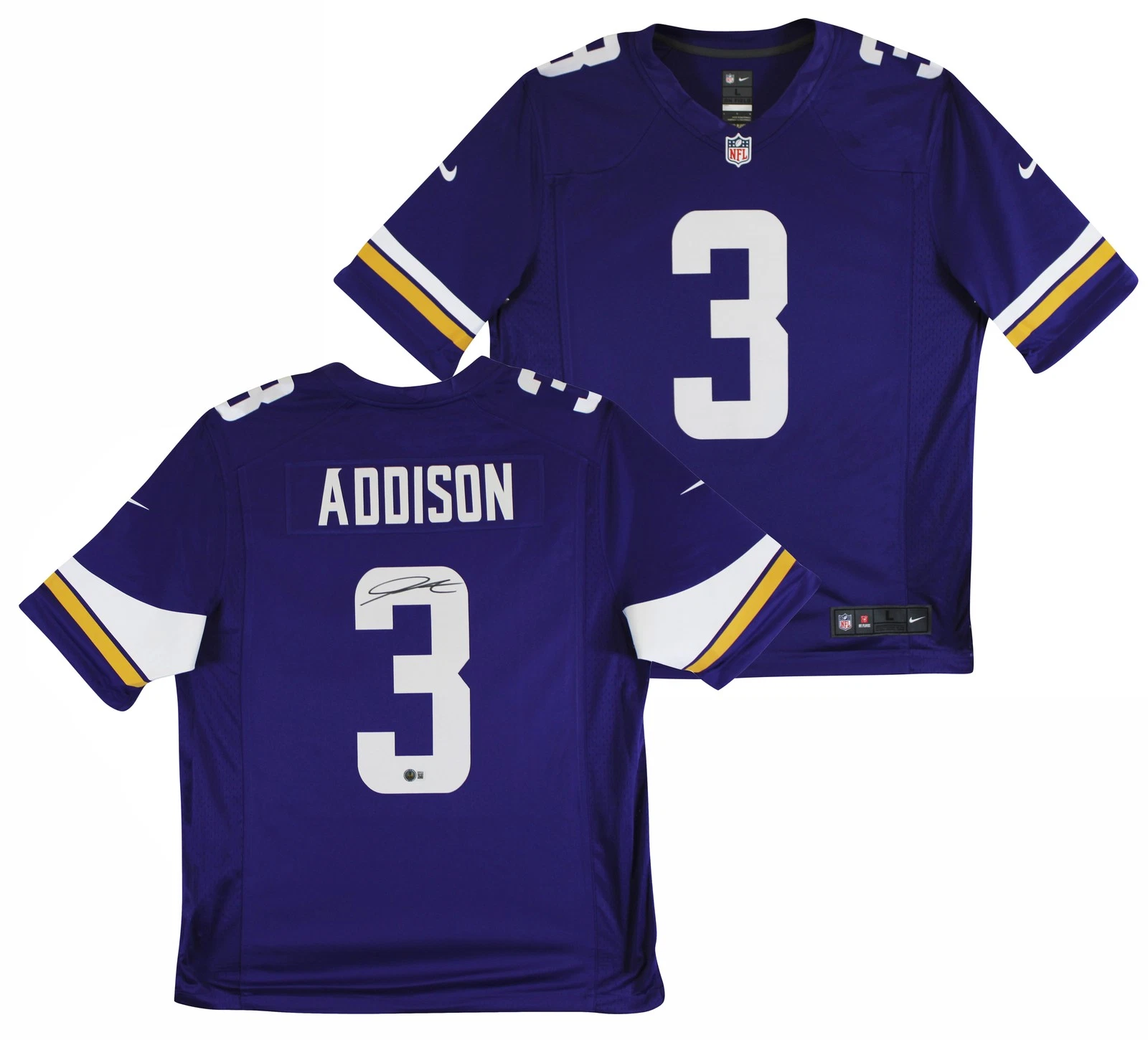 Vikings Jordan Addison Authentic Signed Purple Nike Limited Jersey BAS Witnessed
