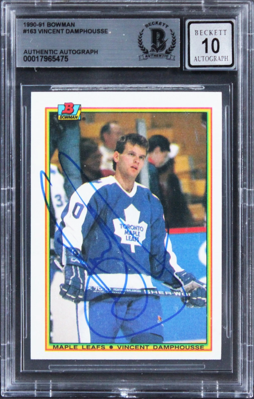 Maple Leafs Vincent Damphousse Signed 1990 Bowman #163 Card Auto 10! BAS Slabbed