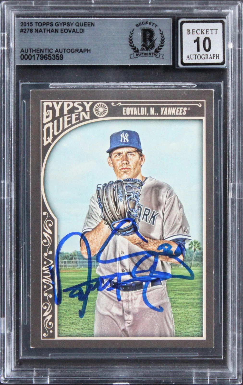 YANKEES NATHAN EOVALDI SIGNED 2015 TOPPS GQ #278 CARD AUTO 10! BAS SLABBED COLLECTIBLE MEMORABILIA