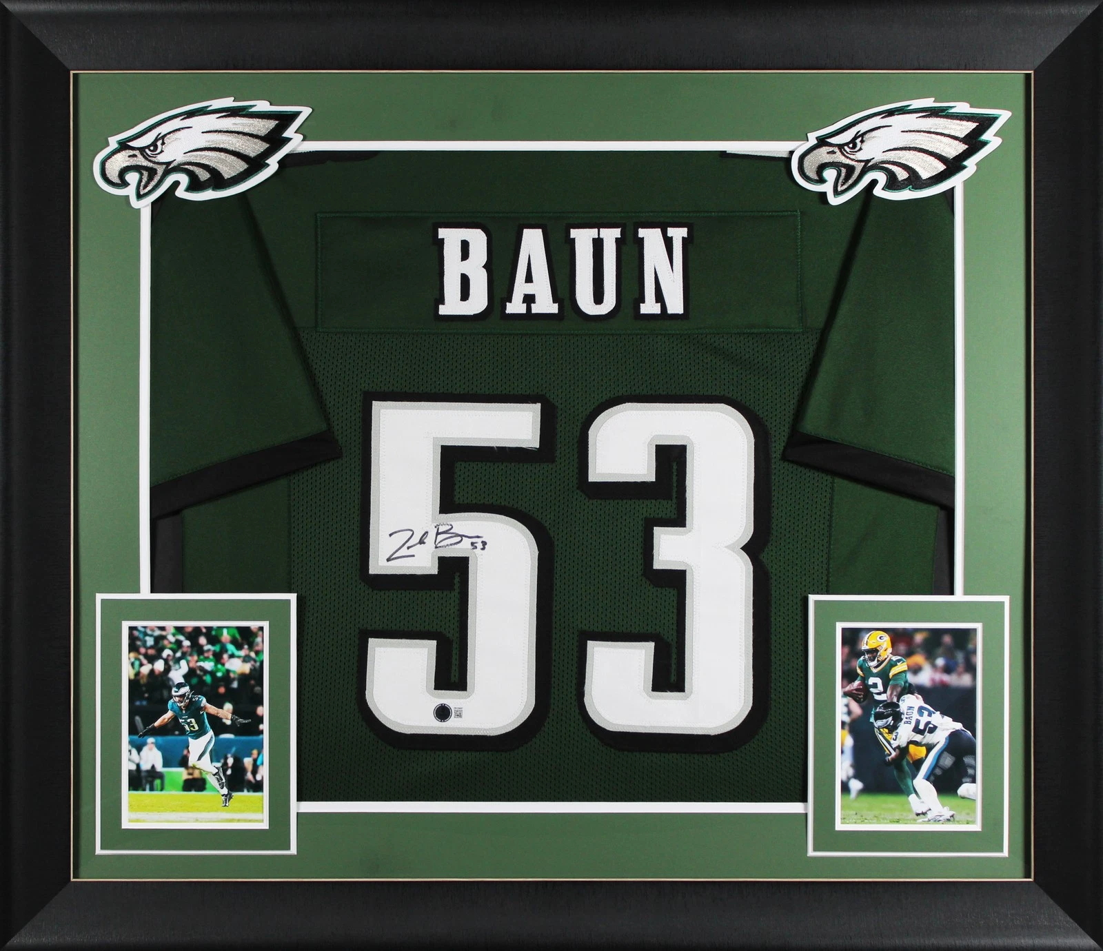 Zack Baun Authentic Signed Green Pro Style Framed Jersey Autographed BAS Witness