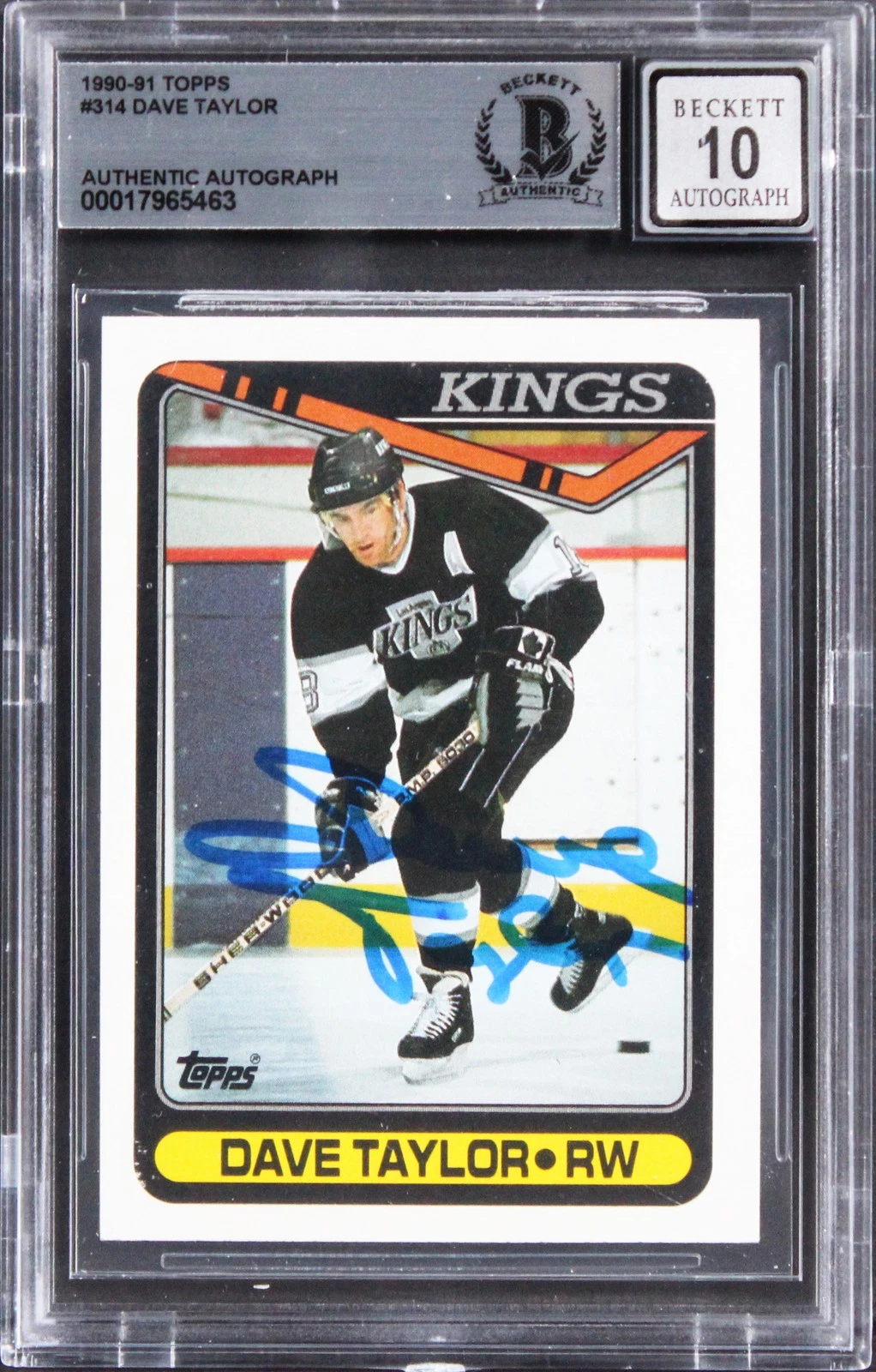 Kings Dave Taylor Signed 1990 Topps #314 Card Auto Gem Mint 10! BAS Slabbed