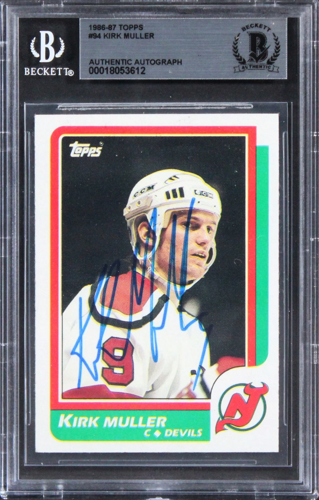 Devils Kirk Muller Authentic Signed 1986 Topps #94 Card BAS Slabbed