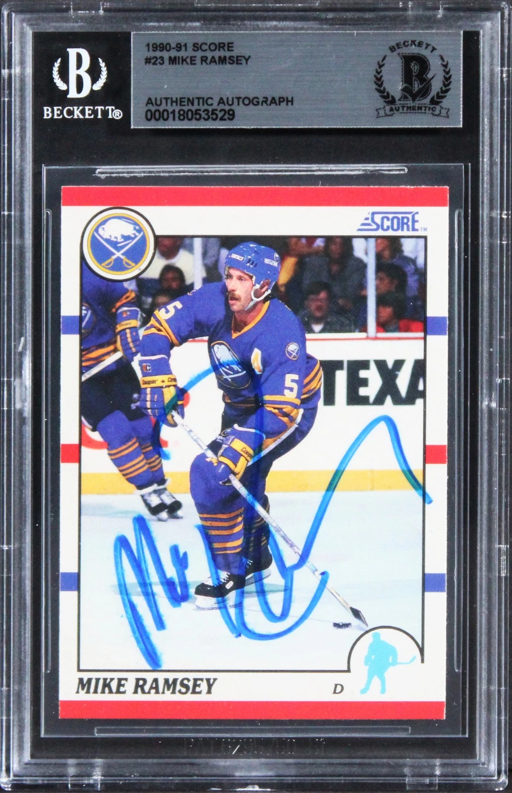 Sabres Mike Ramsey Authentic Signed 1990 Score #23 Card BAS Slabbed