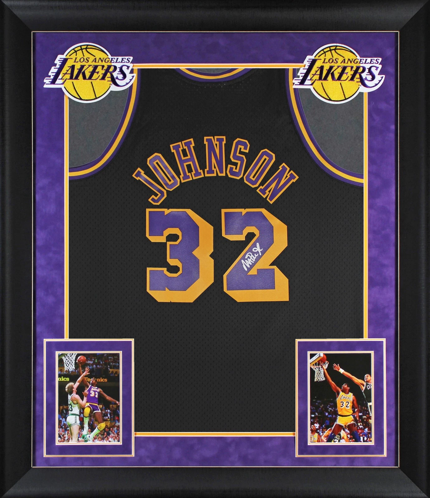 Lakers Magic Johnson Authentic Signed Black M&N HWC Swingman Framed Jersey BAS W