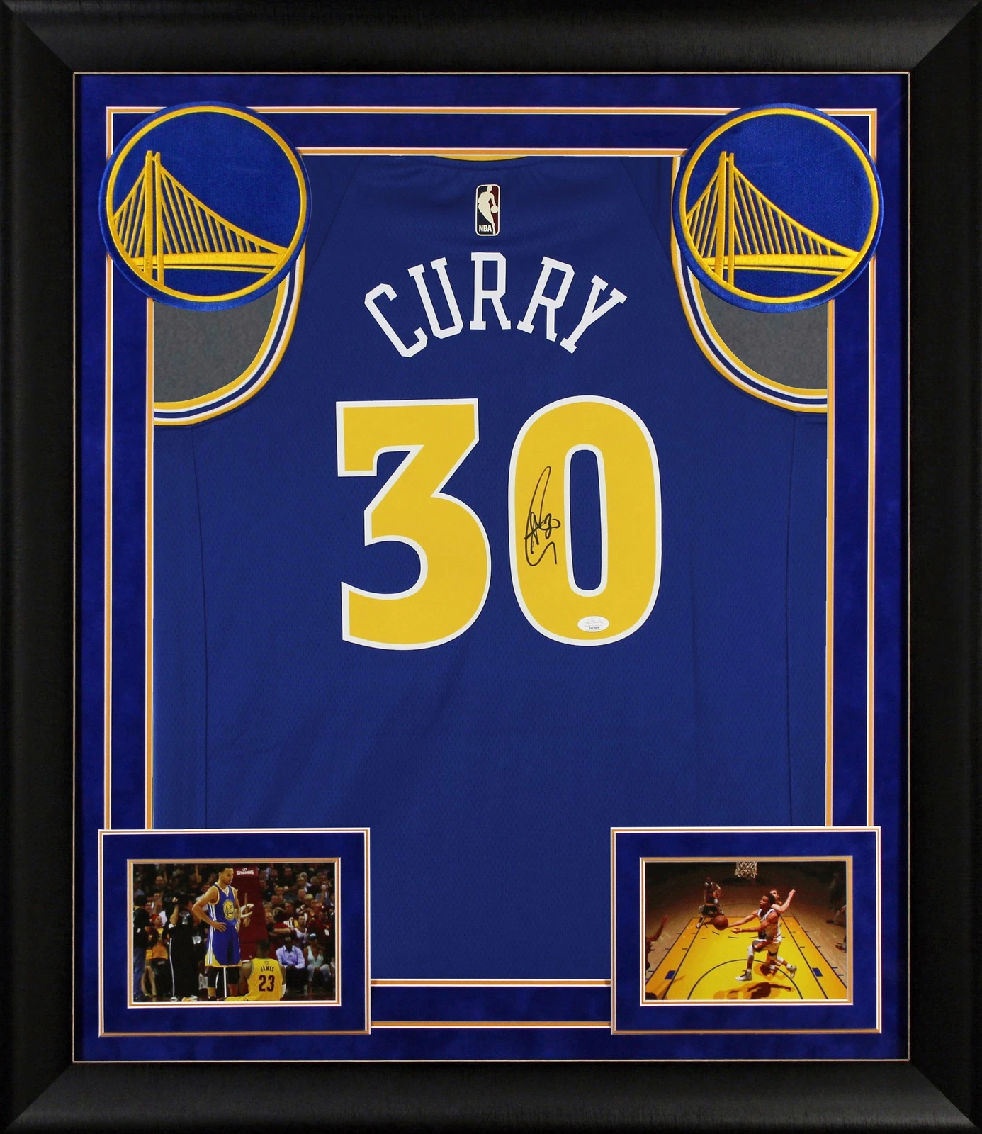 Warriors Stephen Curry Signed Blue Nike Classics Ed Swingman Framed Jersey JSA 2