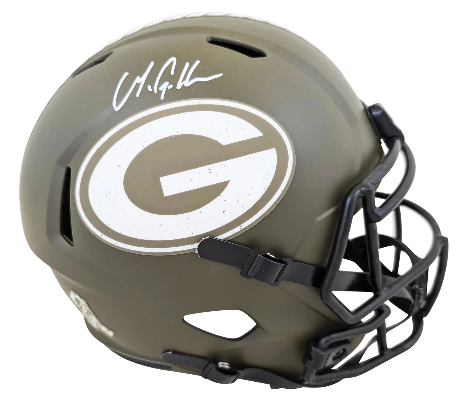 Packers Matthew Golden Signed Salute To Service Full Size Speed Rep Helmet BAS W