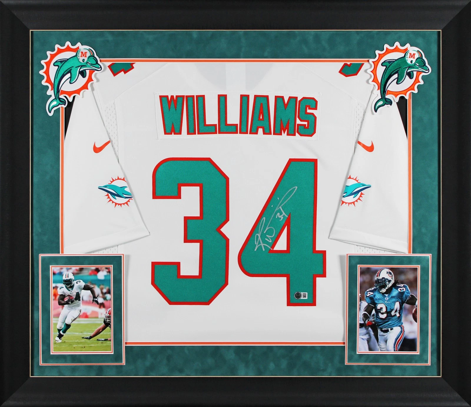 Dolphins Ricky Williams Signed White Nike Limited Framed Jersey BAS Witnessed