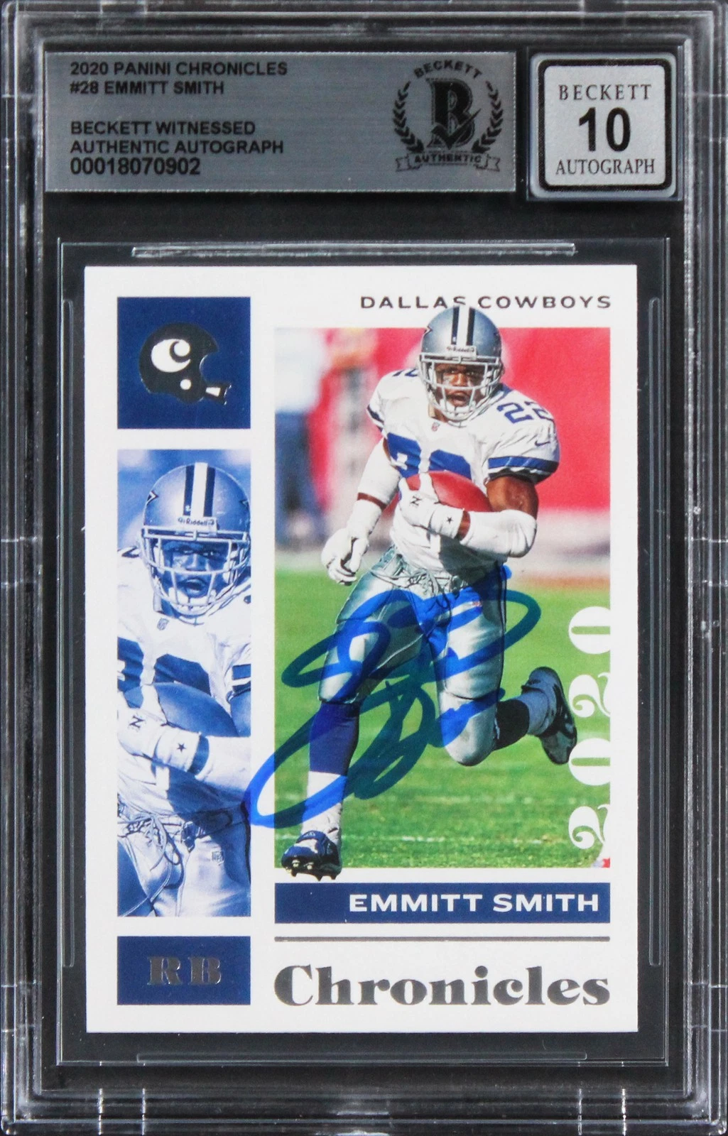 Cowboys Emmitt Smith Signed 2020 Panini Chronicles #28 Card Auto 10! BAS Slabbed
