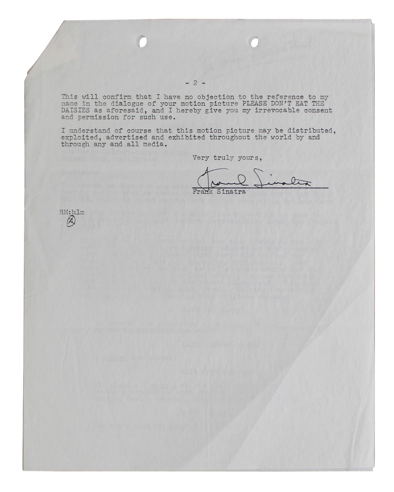 Frank Sinatra Signed 2 Page 8.5x11 Typed Naming Right Release Contract PSA & BAS