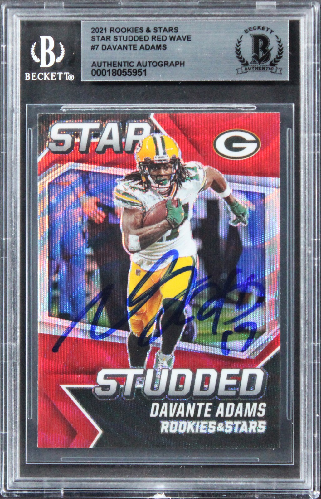 Davante Adams Signed 2021 Rookies & Stars Star Studded Red Wave #7 Card BAS Slab