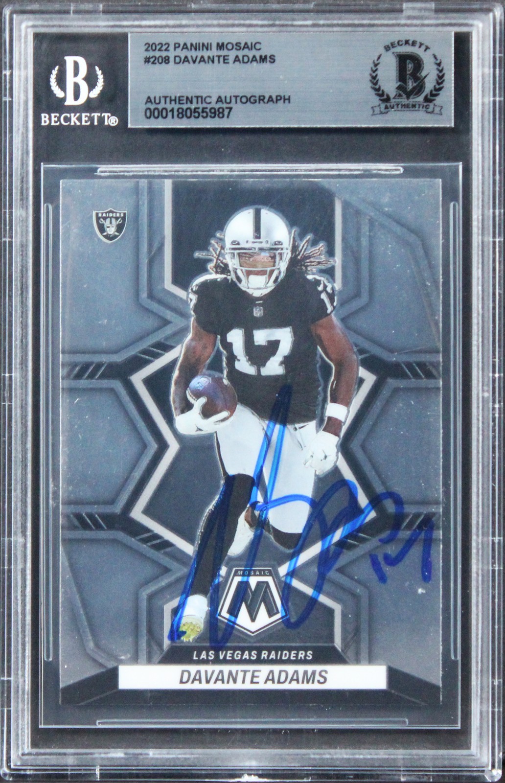 Raiders Davante Adams Signed 2022 Panini Mosaic Thunder Lane #9 Card BAS Slabbed
