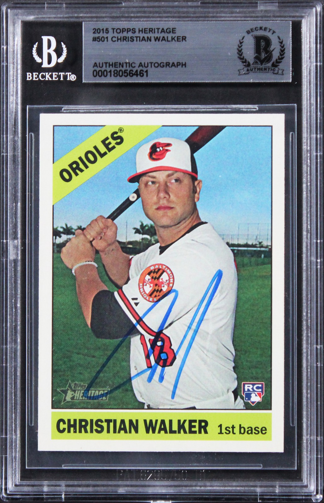 Orioles Christian Walker Signed 2015 Topps Heritage #501 RC Card BAS Slabbed 1