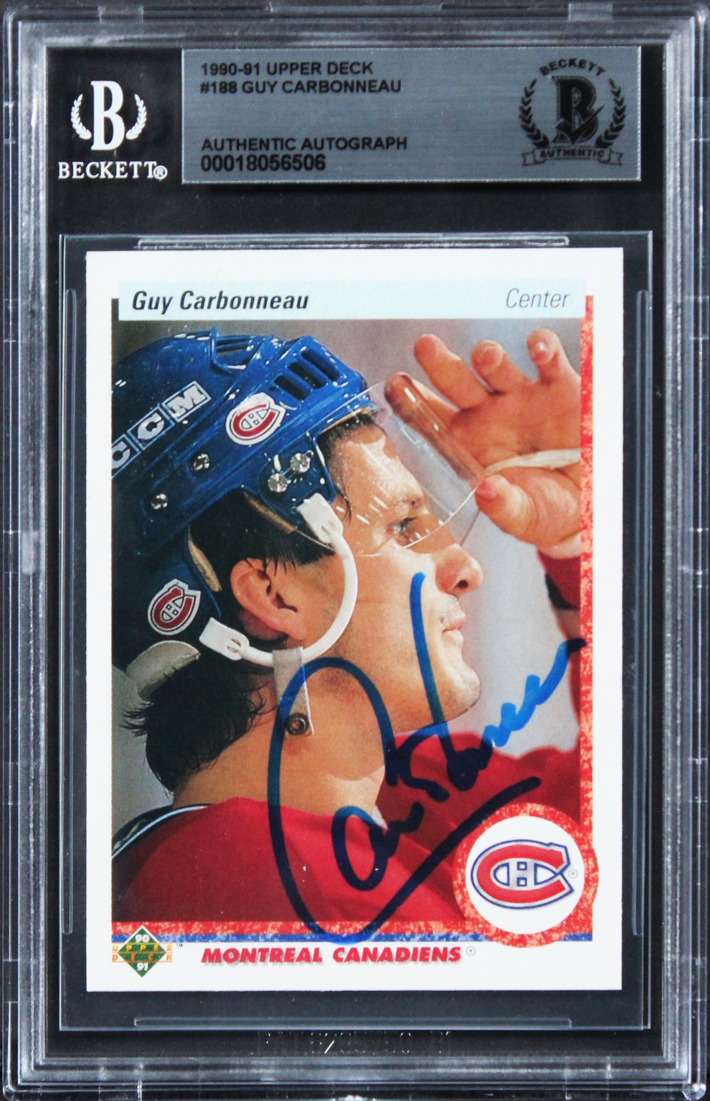 Canadiens Guy Carbonneau Authentic Signed 1990 Upper Deck #188 Card BAS Slabbed