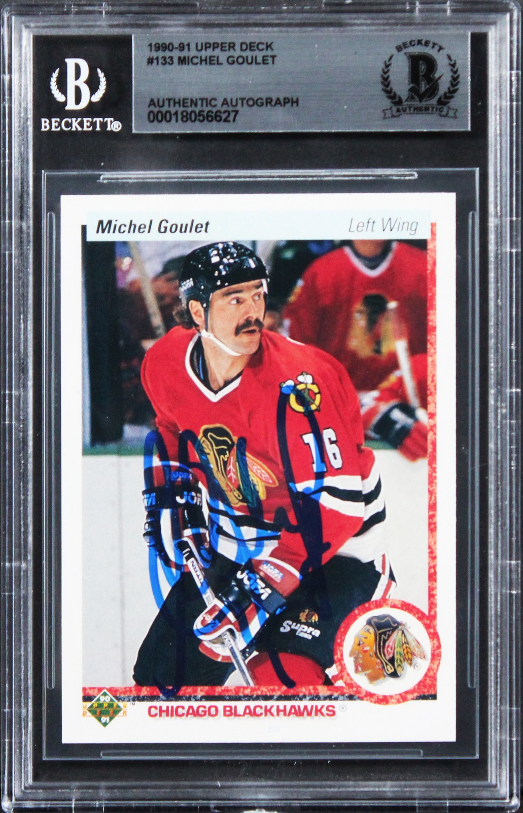 Blackhawks Michel Goulet Authentic Signed 1990 Upper Deck #133 Card BAS Slabbed