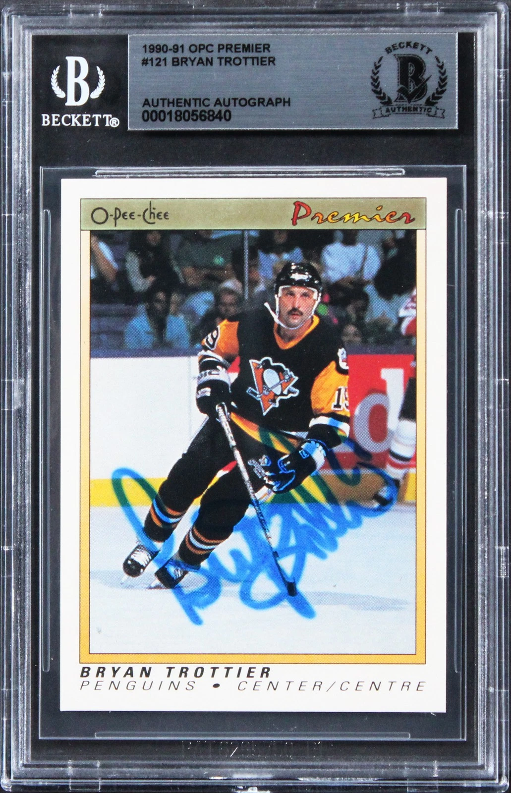 Penguins Bryan Trottier Authentic Signed 1990 OPC Premier #121 Card BAS Slabbed