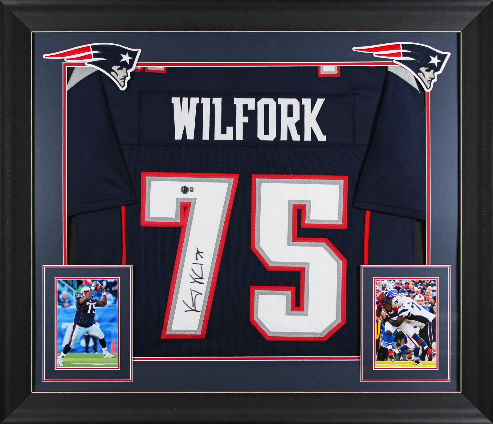 Vince Wilfork Authentic Signed Navy Pro Style Framed Jersey BAS Witnessed