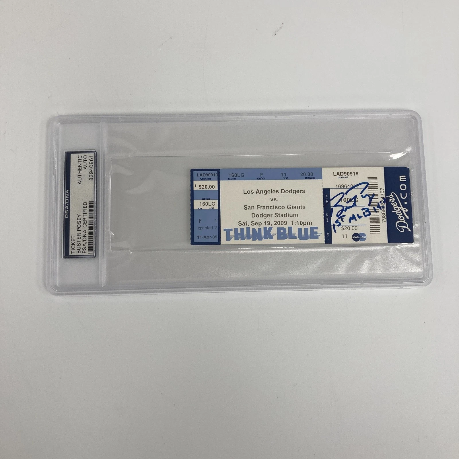 Buster Posey First MLB Home Run 9-19-2009 Signed Ticket PSA DNA