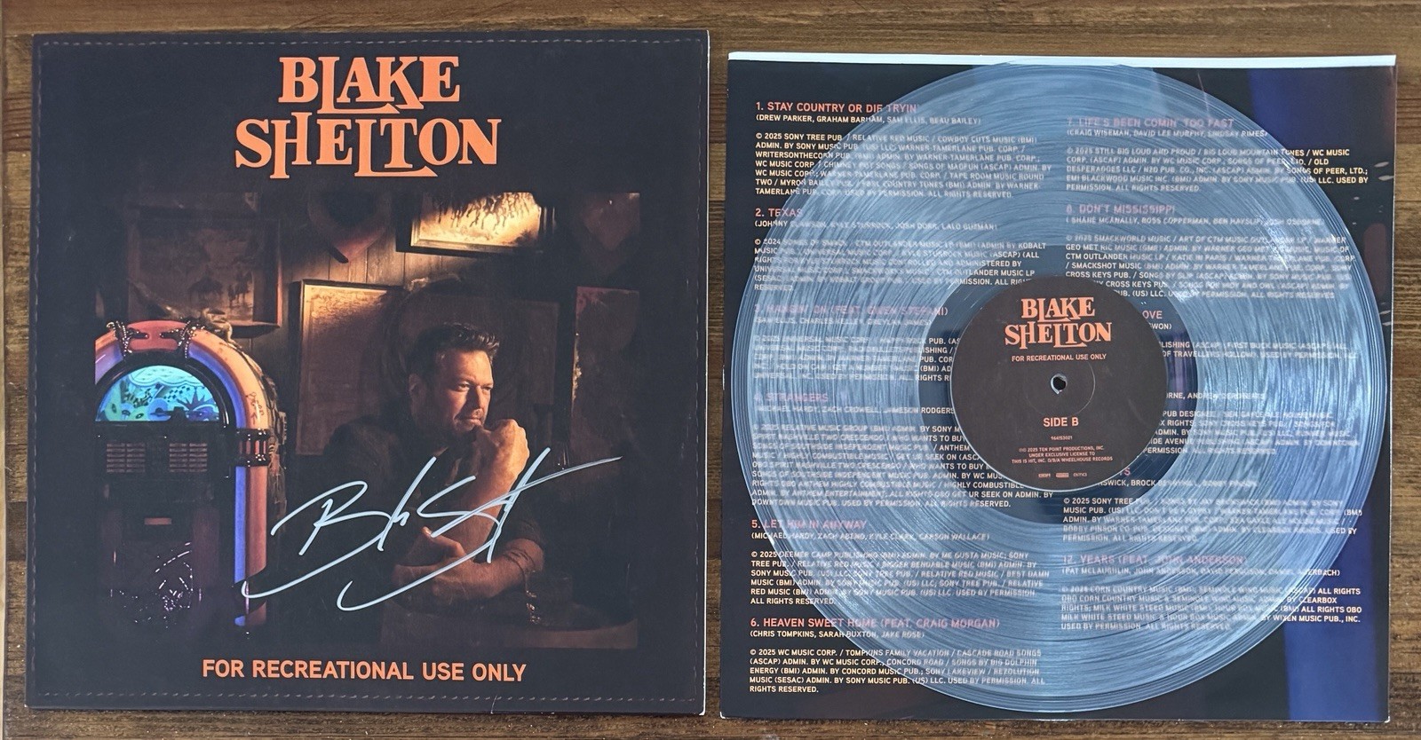 SIGNED Blake Shelton For Recreational Use Only Autograph Vinyl Beckett BAS COA