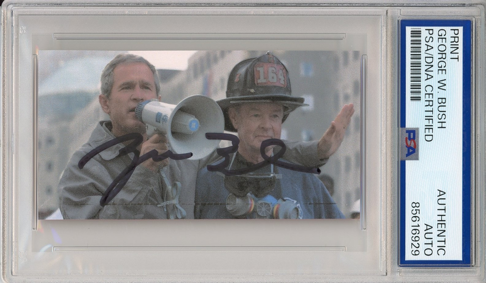 President George W Bush SIGNED 9/11 Iconic NY Ground Zero FDNY Print PSA DNA COA