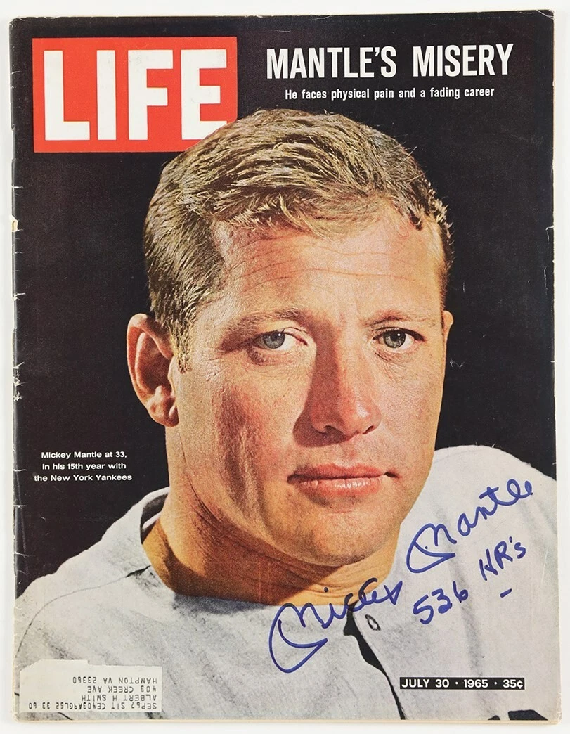 1965 MICKEY MANTLE “536 HR’S” SIGNED LIFE MAGAZINE PSA DNA GRADED GEM MINT 10 COLLECTIBLE MEMORABILIA