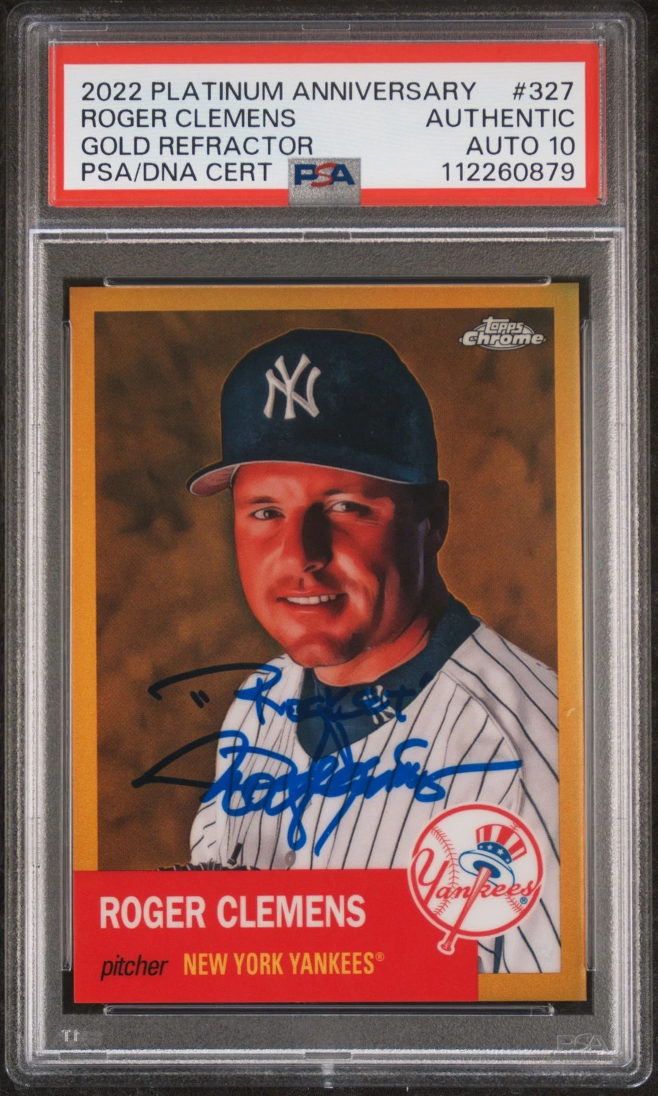 2022 Topps Chrome Plat Anniversary  Gld #327 Roger Clemens signed PSA A Auto 10