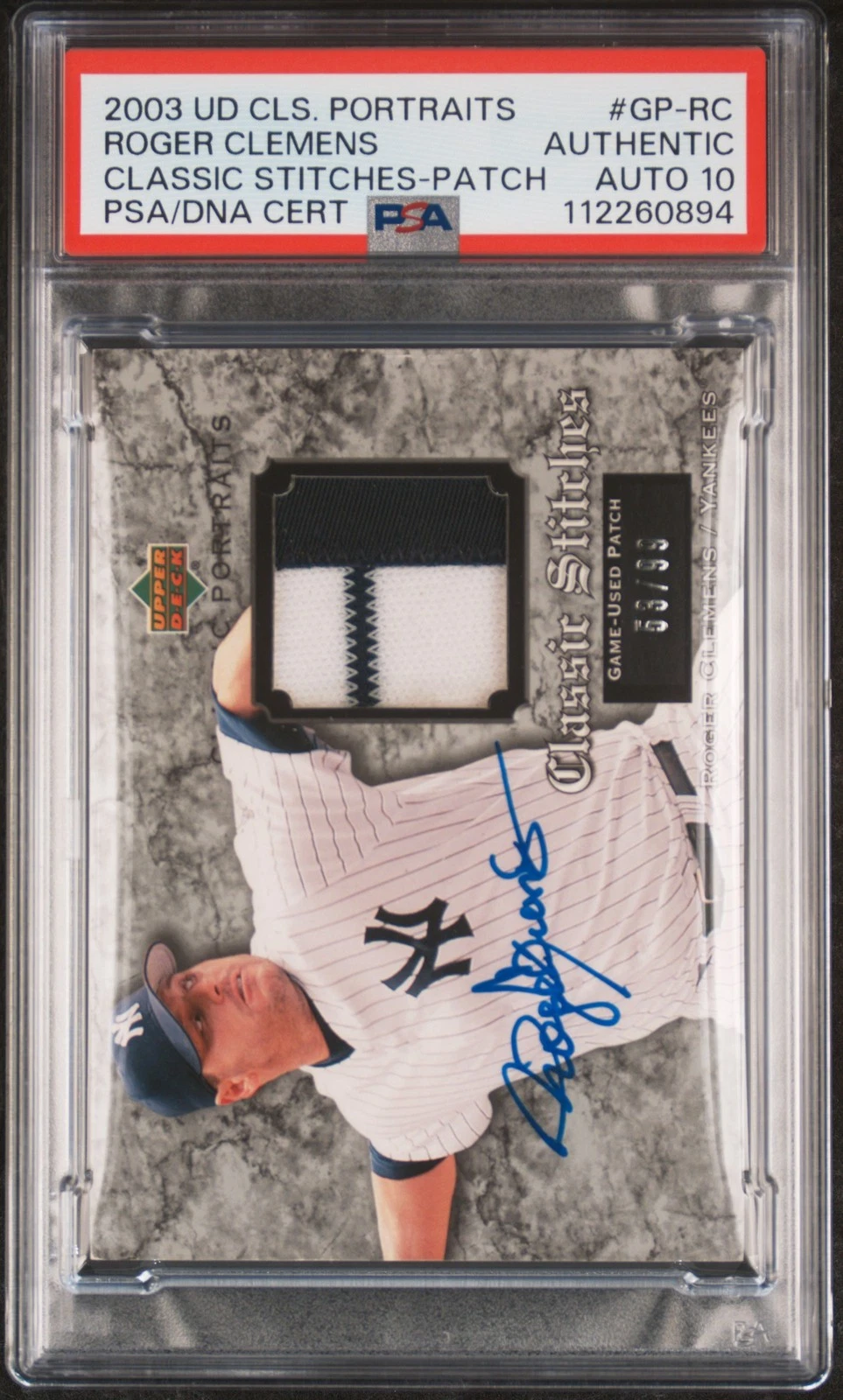 2003 UD Classic Portrait Classic Stchs #GP-RC Roger Clemens signed PSA A Auto 10