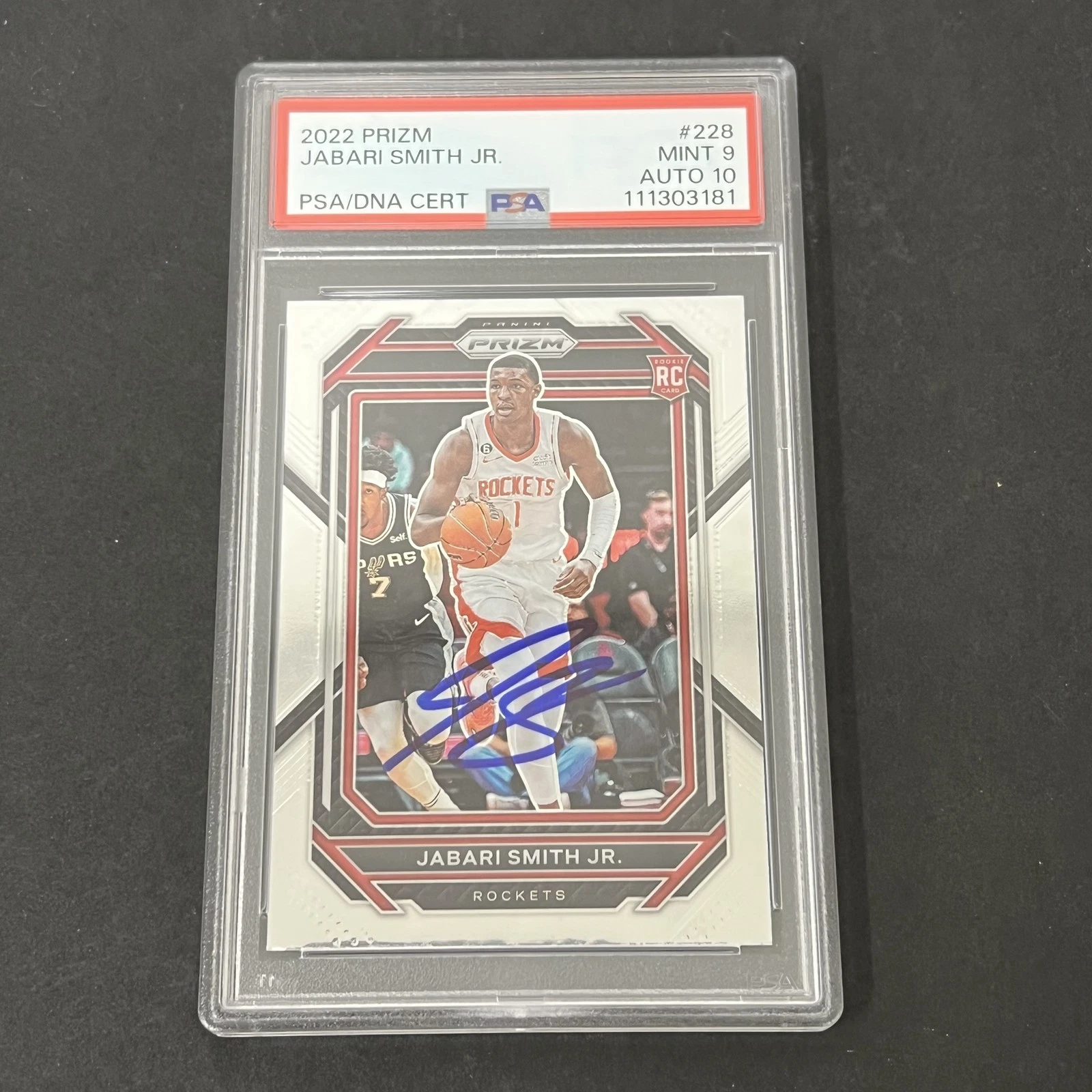 2022-23 Panini Prizm Silver #228 Jabari Smith Jr. RC signed card PSA 9 Auto 10